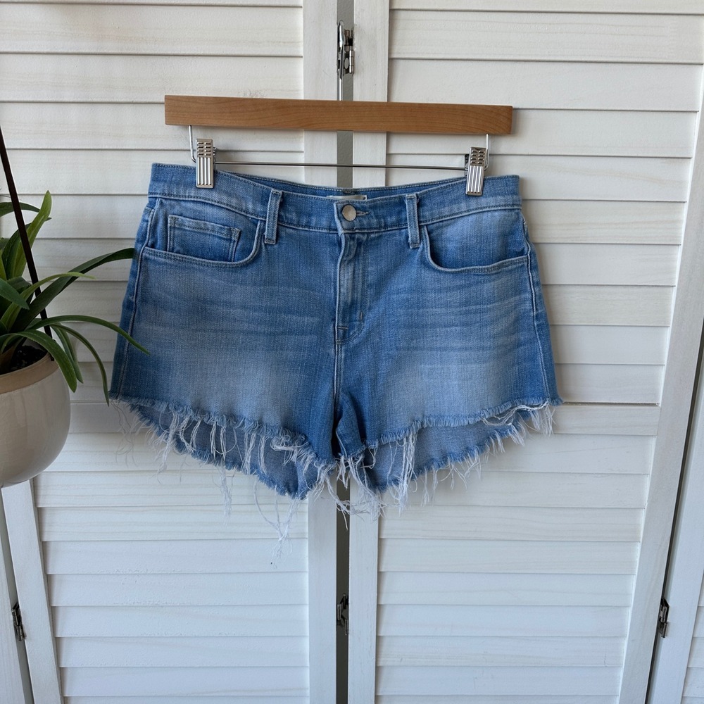 L'AGENCE Revolve Audrey Denim Cut Off Shorts Ashford Light‎ Wash Raw Hem Size 27